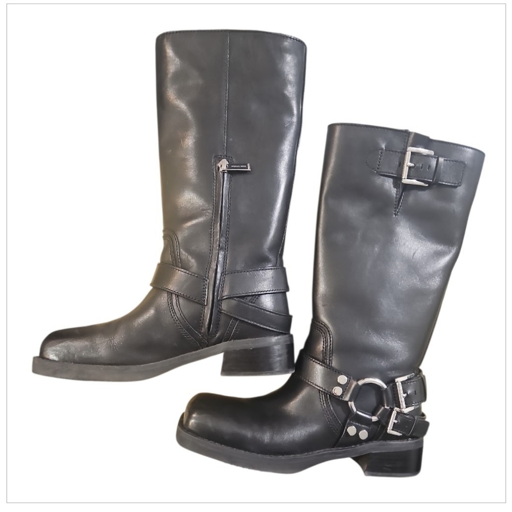 MICHAEL Michael Kors Crosby Black Leather Moto Boots sz 6.5 - Picture 8 of 14